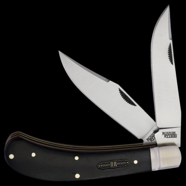 Rough Ryder Black Reserve Saddlehorn Folding Knife - Bone