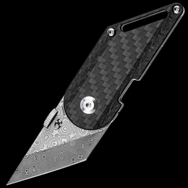 Kansept Dash Folding Kiridashi Knife Damascus Twill Carbon Fiber