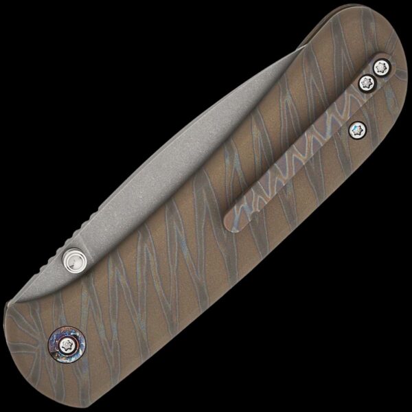 We Knife Qubit Tiger Stripe Flamed Titanium Handles - Image 2