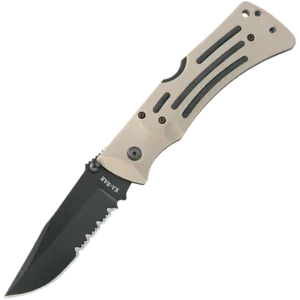 KA-BAR Mule Folder-Desert Tan, Tan Polyester Shth, Serr