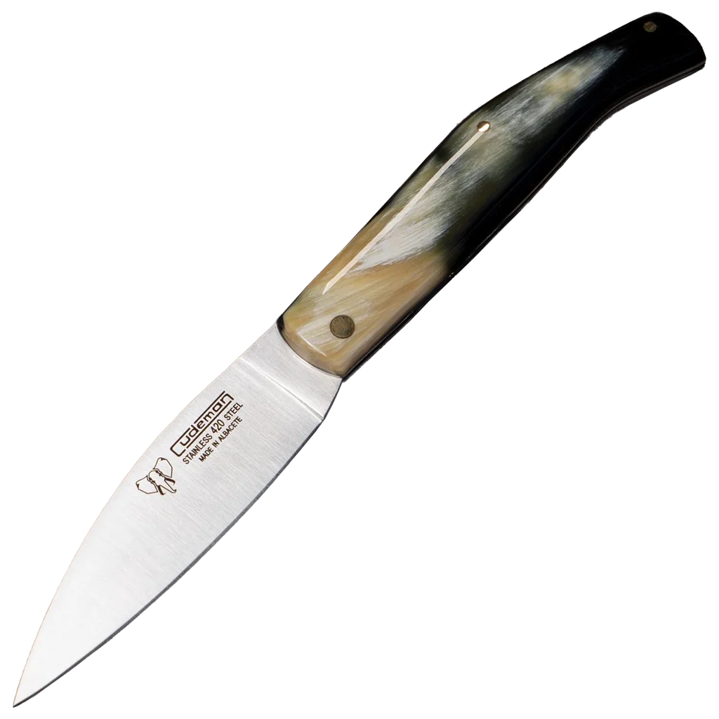 Cudeman Drop Point Pocket Knife with Sheath - Bull Horn