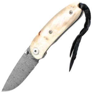lionSTEEL Mini Damascus Heinsgringla ram horn handle, wood box