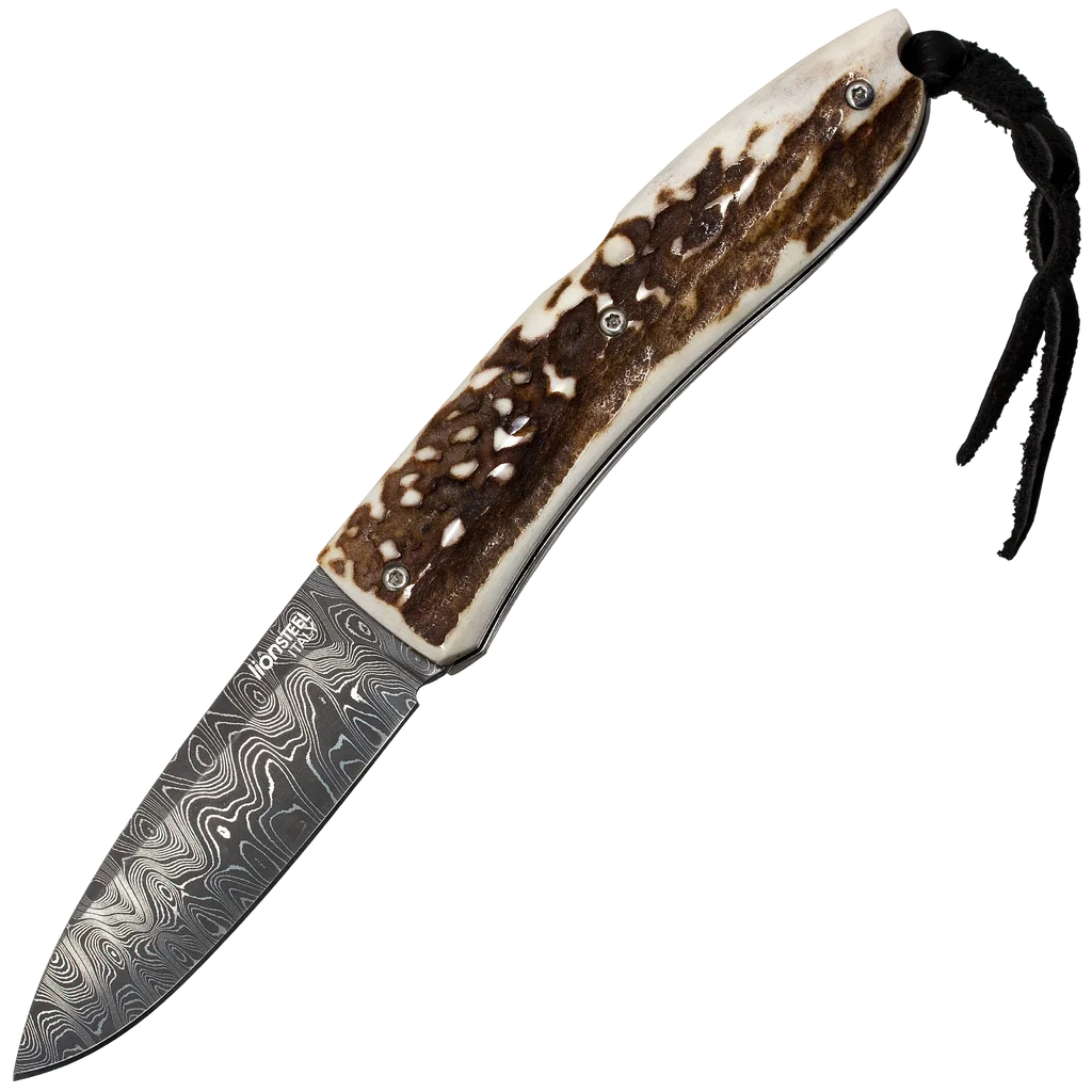 lionSTEEL Opera Damascus Heinsgringla Stag Handle, wood box