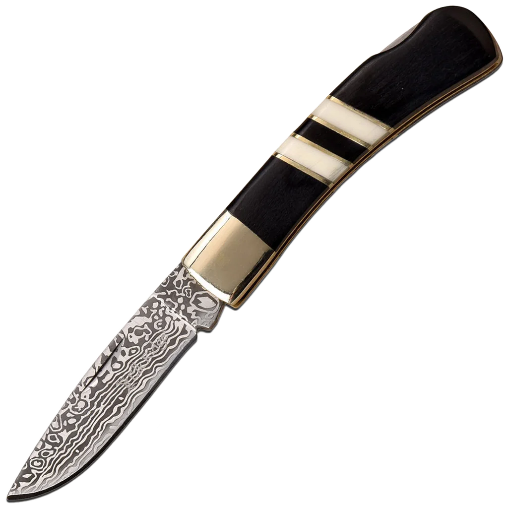 Elk Ridge Damascus Black & White Folding Knife