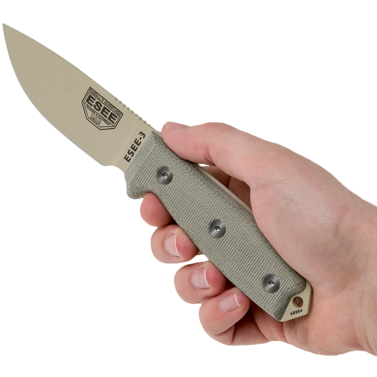 ESEE-3P-MB-DT, Plain Edge (Desert Tan) w/Molle Back - Image 3
