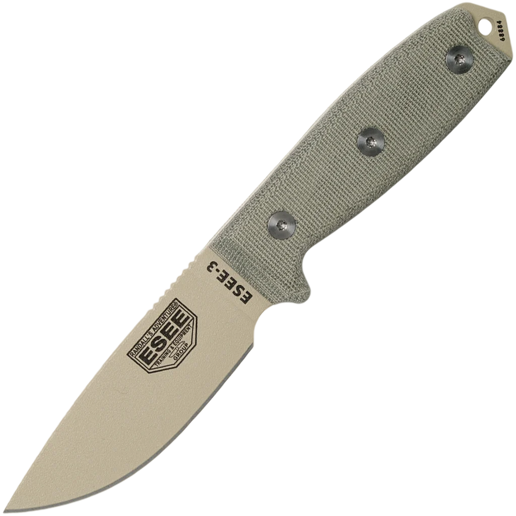 ESEE-3P-MB-DT, Plain Edge (Desert Tan) w/Molle Back