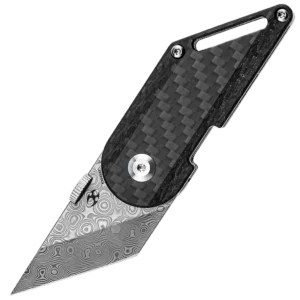 Kansept Dash Folding Kiridashi Knife Damascus Twill Carbon Fiber