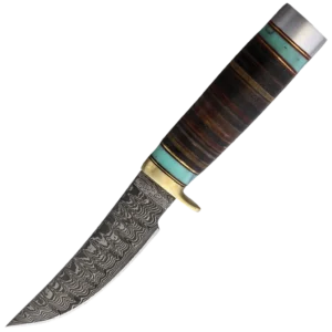 Rough Ryder Damascus Skinner with Turquoise Inlay