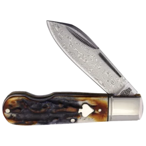 Rough Ryder Spades Shield Cinnamon Bone Damascus EZ Open Jack