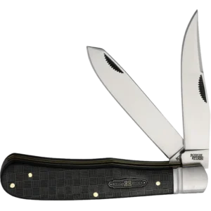 Rough Ryder Black Reserve Trapper Folding Knife - Basketweave Pakkawood