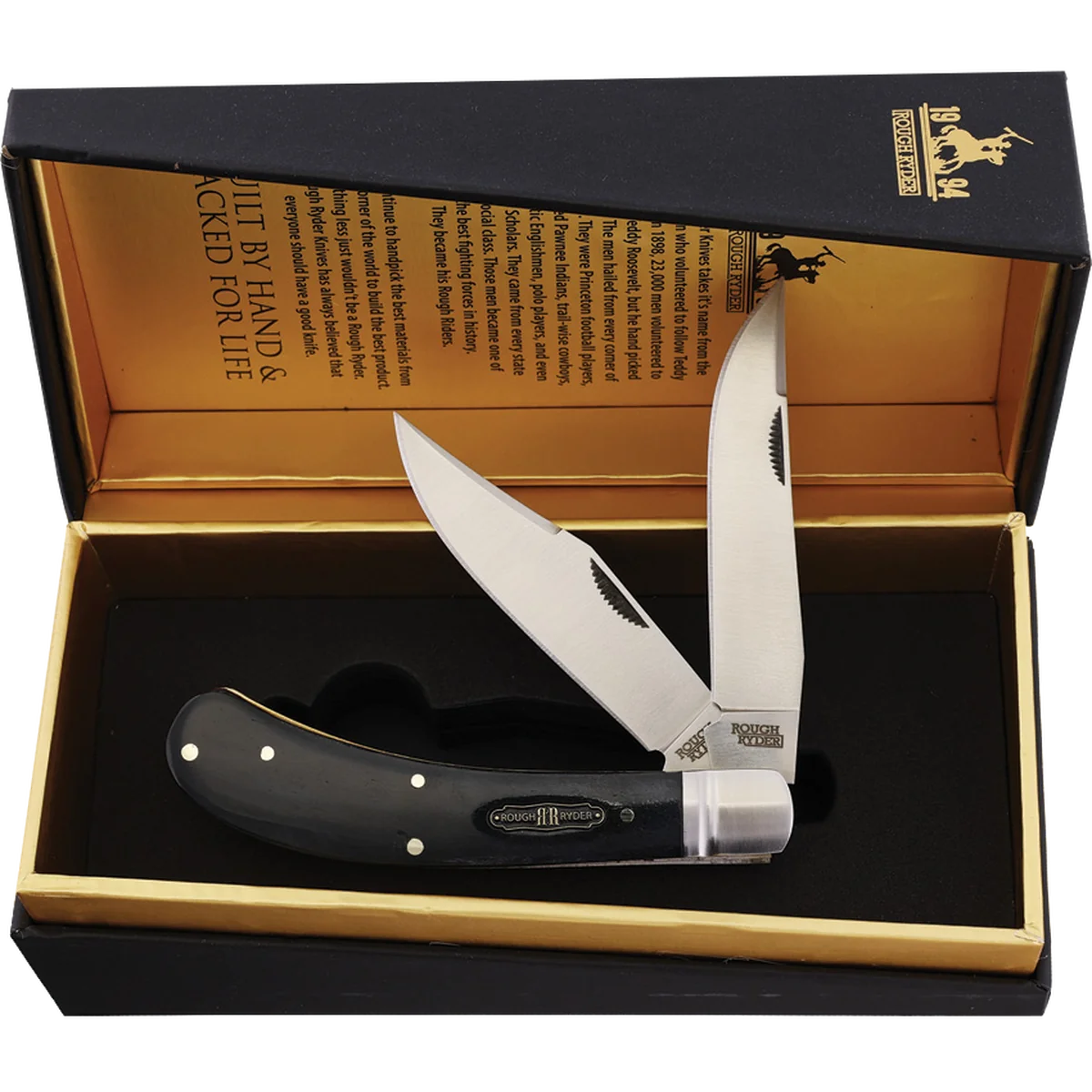 Rough Ryder Black Reserve Saddlehorn Folding Knife - Bone - Image 2