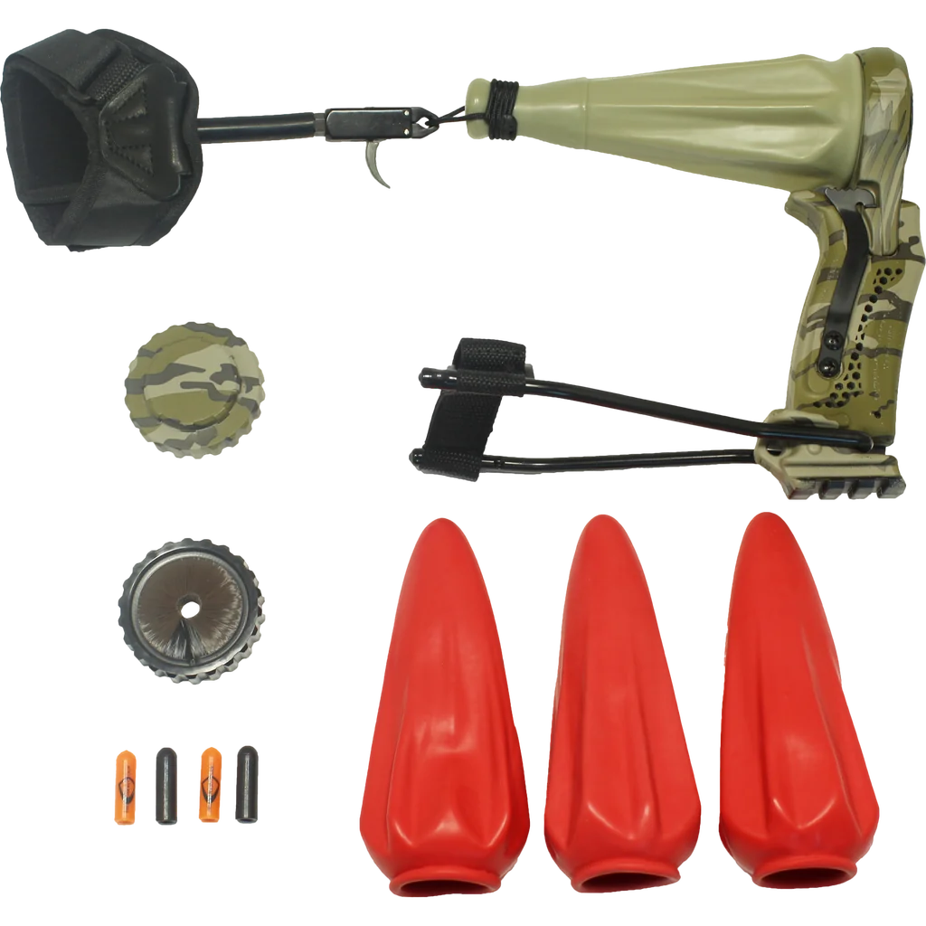 The Pocket Shot Pro Arrow Kit( Mossy Oak Hammer, Black Whisker, 4 Nock Caps, Arrow Pouch, 3 Arrow Pouches, Arrow Release)