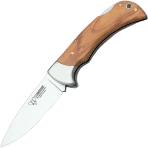 Cudeman Olive Wood Pocket Knife Leather Pouch