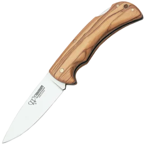 Cudeman Olive Wood Back Lock Folder with Leather Pouch