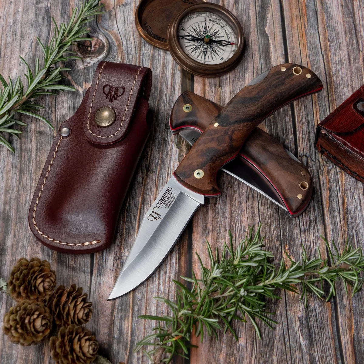 Cudeman 3.74" Walnut Folding Knife with Leather Pouch - Image 3
