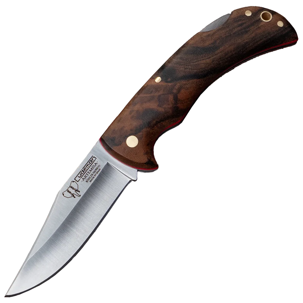 Cudeman 3.74" Walnut Folding Knife with Leather Pouch