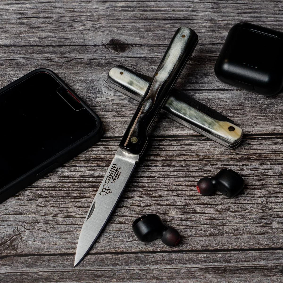 Cudeman Stilleto Pocket Knife with Bull horn handle 408-A - Image 2