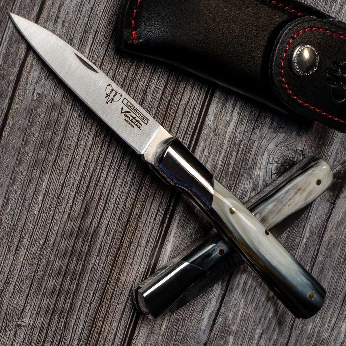 Cudeman 3.5" Bull Horn Pocket Knife with Sheath - Image 2