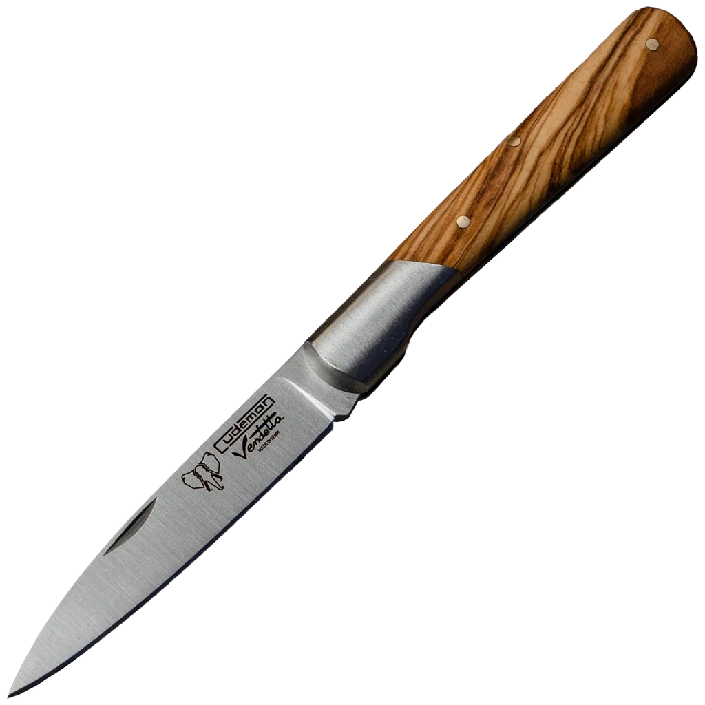 Cudeman 3.5" Olive Wood Pocket Knife with Sheath