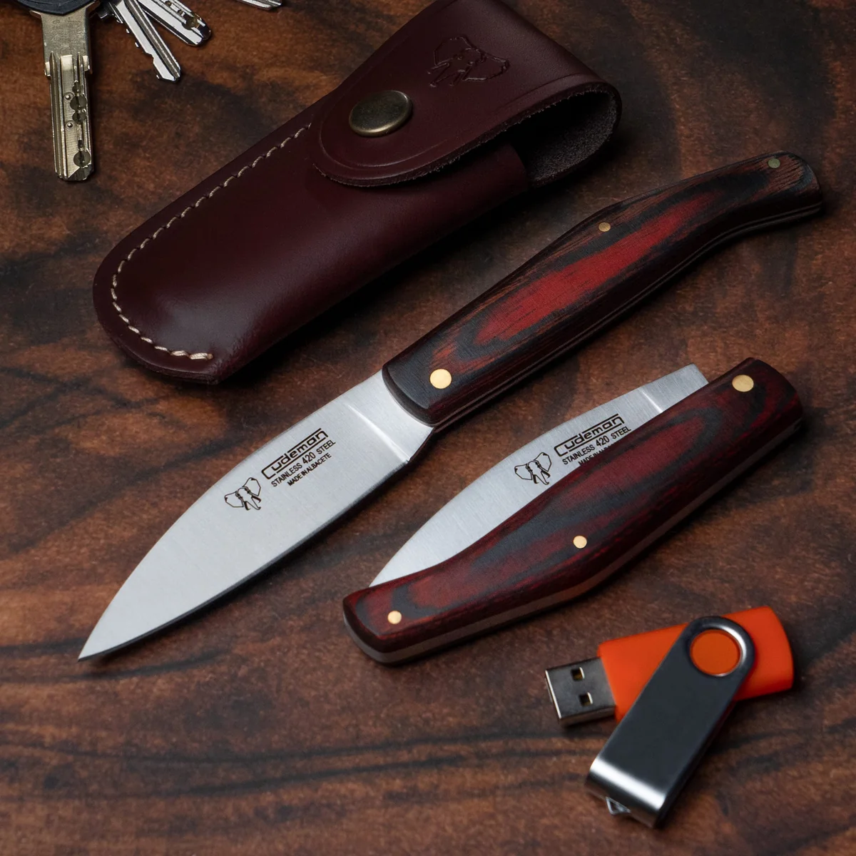 Cudeman Large Pakkawood Outdoor Pocket Knife w/Sheath - Image 3