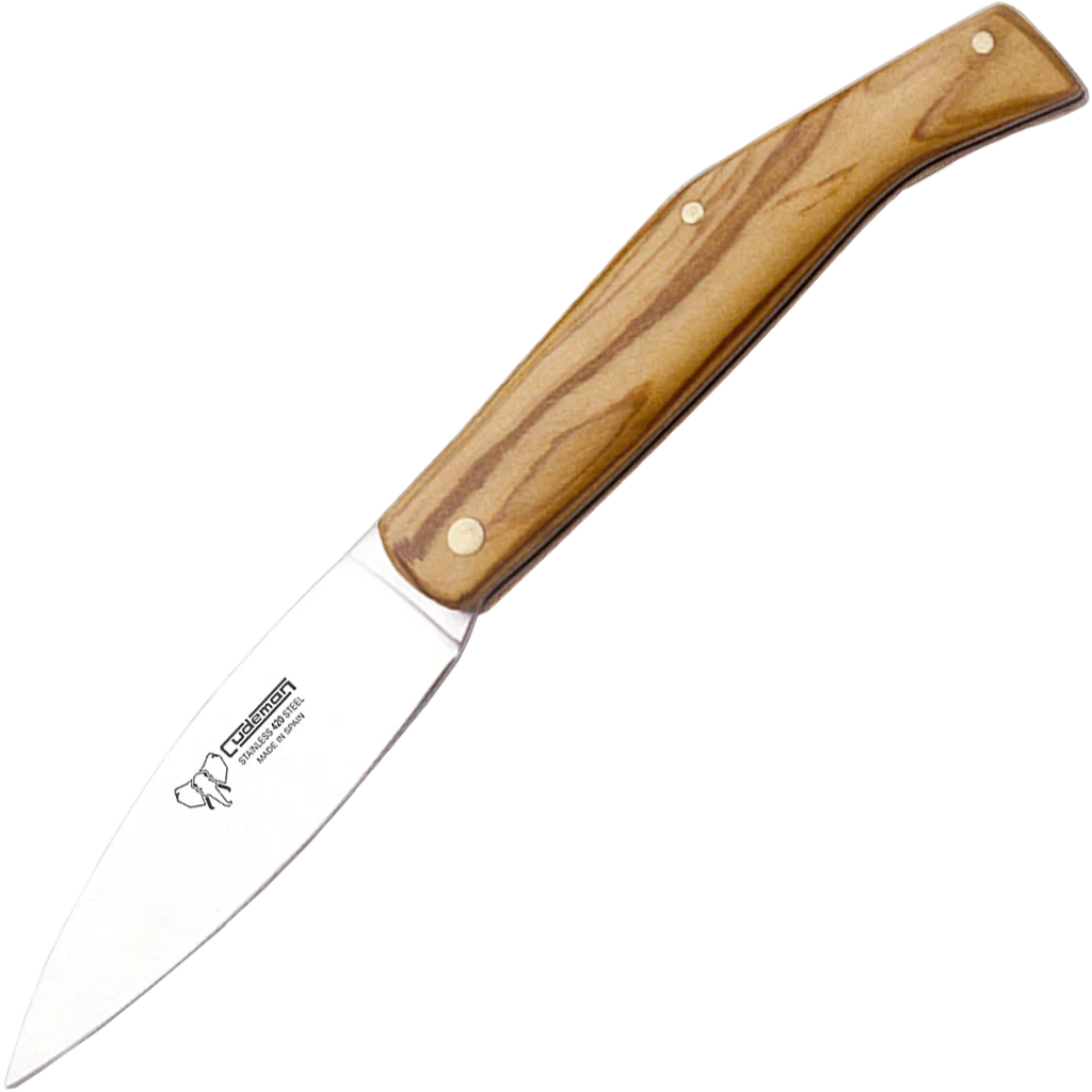 Cudeman Medium Olive Wood Outdoor Pocket Knife w/Sheath