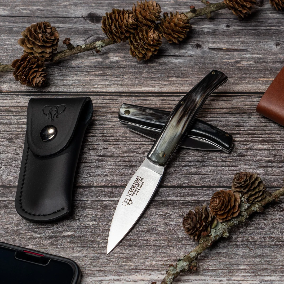 Cudeman Small Bull Horn Folding Knife with Sheath - Image 3