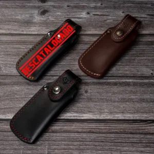 Alternative view of Cudeman Black Leather Folding Knife Sheath Red Stitching