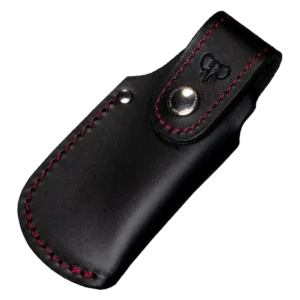 Cudeman Small Black Leather Sheath - Red stitching