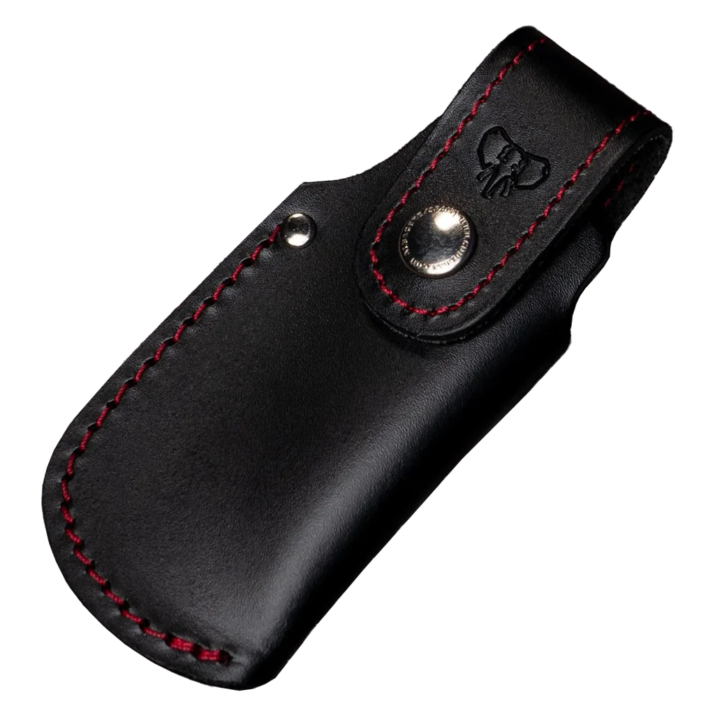Cudeman Small Black Leather Sheath - Red stitching