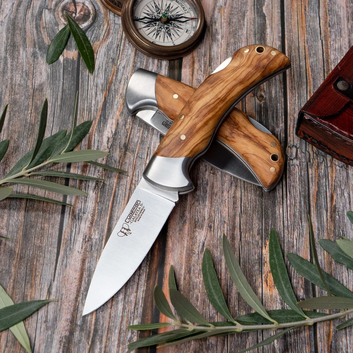 Cudeman 3.74" Olive Wood Pocket Knife - Image 2