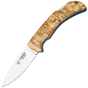 Cudeman Curly Birch Back Lock Folder with Leather Pouch