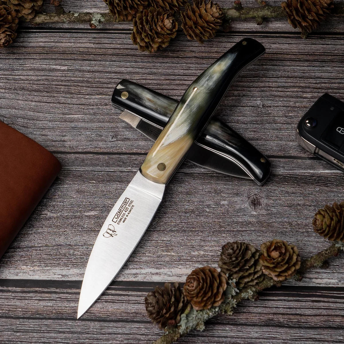 Cudeman Drop Point Pocket Knife - Bull Horn - Image 3