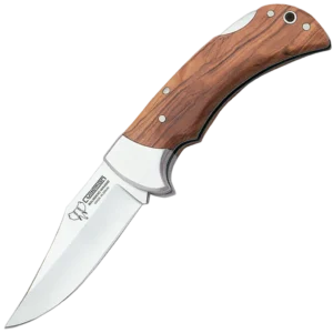 Cudeman Olive Wood Folding Knife with Leather Pouch