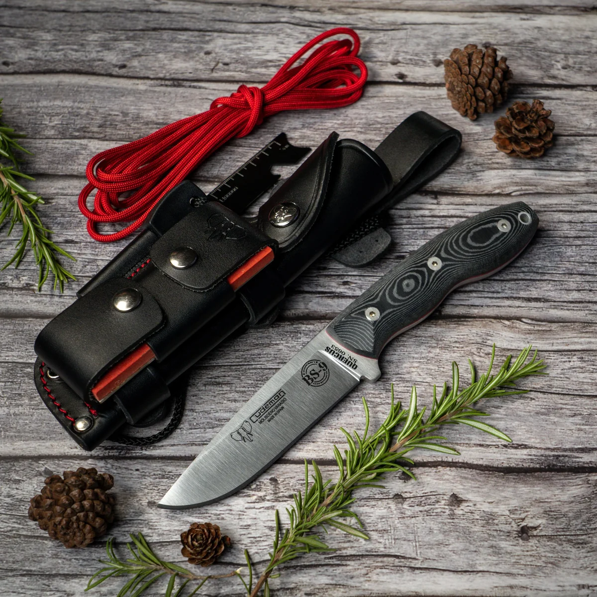Cudeman Quercus Bushcraft Knife Black Micarta & Survival Kit - Image 3