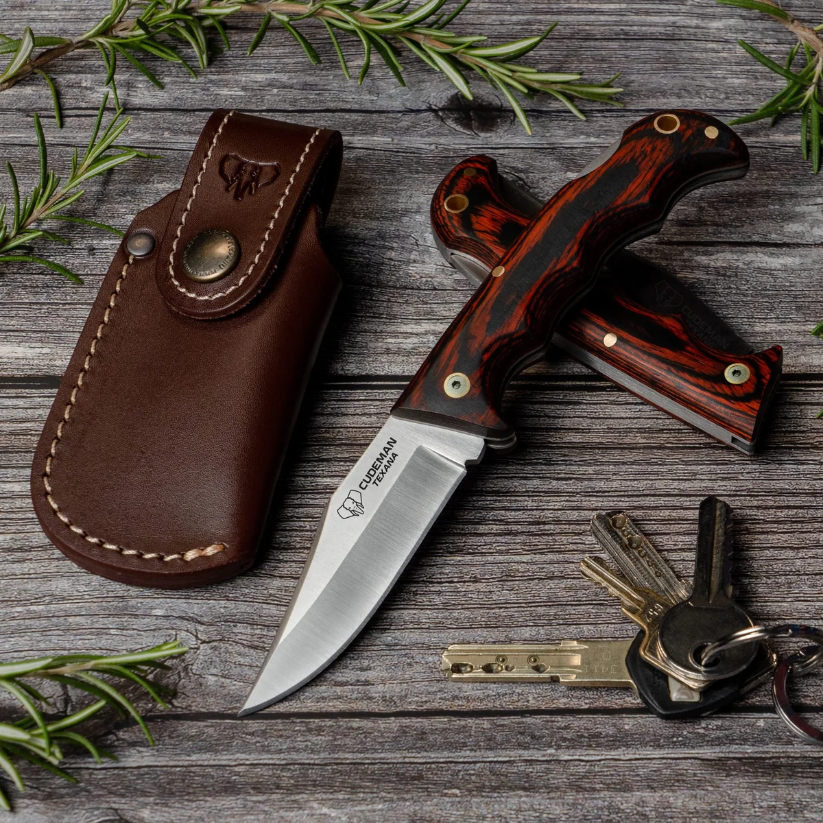 Cudeman Texana Pakkawood Pocket Knife with Sheath - Image 3