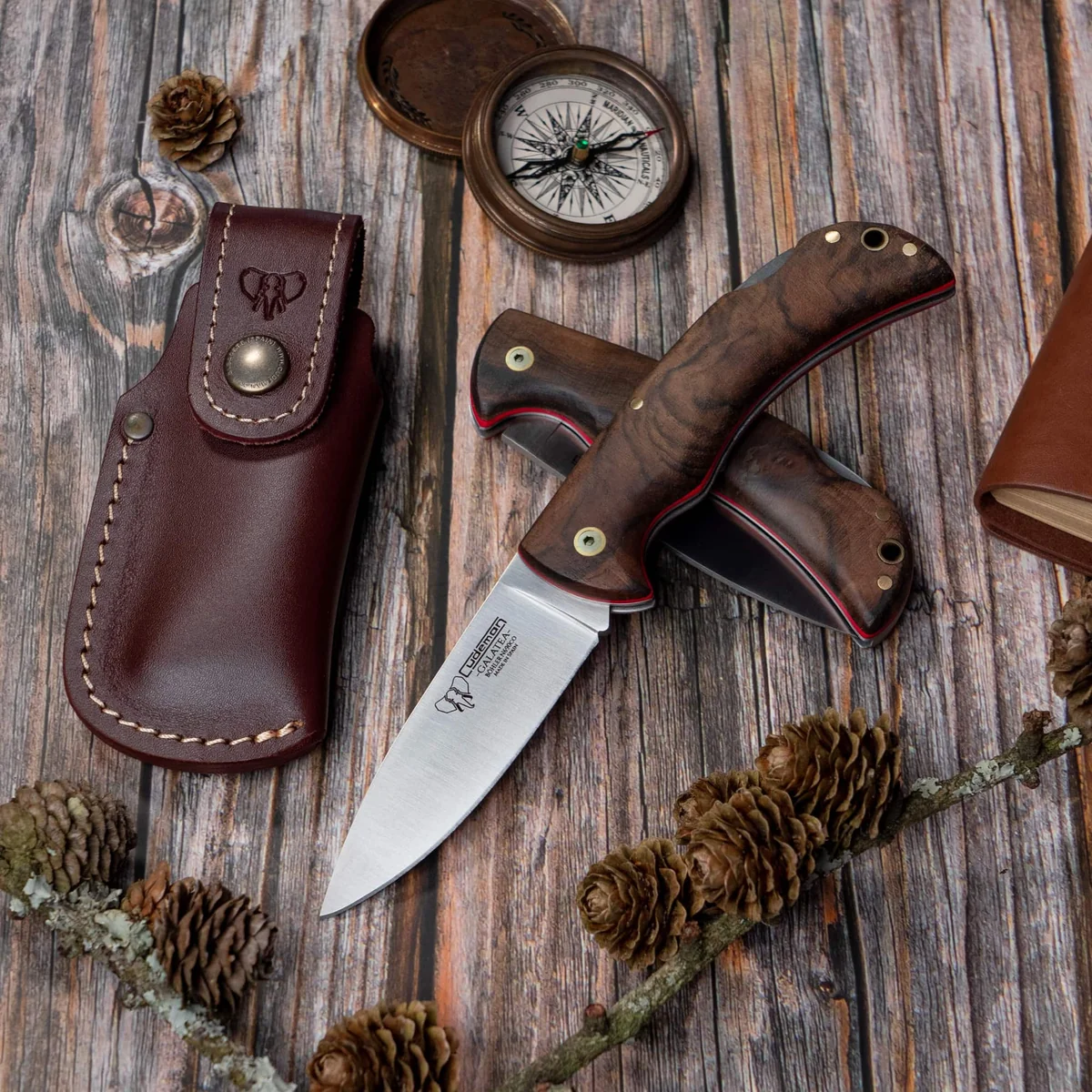 Cudeman Walnut Back Lock Folding Knife with Leather Pouch - Image 3